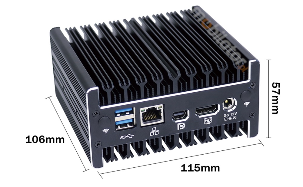 IBOX C45 dimensions, MiniPC, version 1, small, 106x 115x 57 mm, lightweight