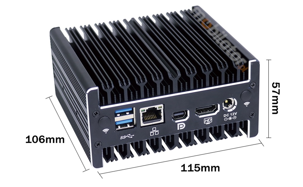 Dimensions and weight of a robust MiniPC with support for Windows and Linux