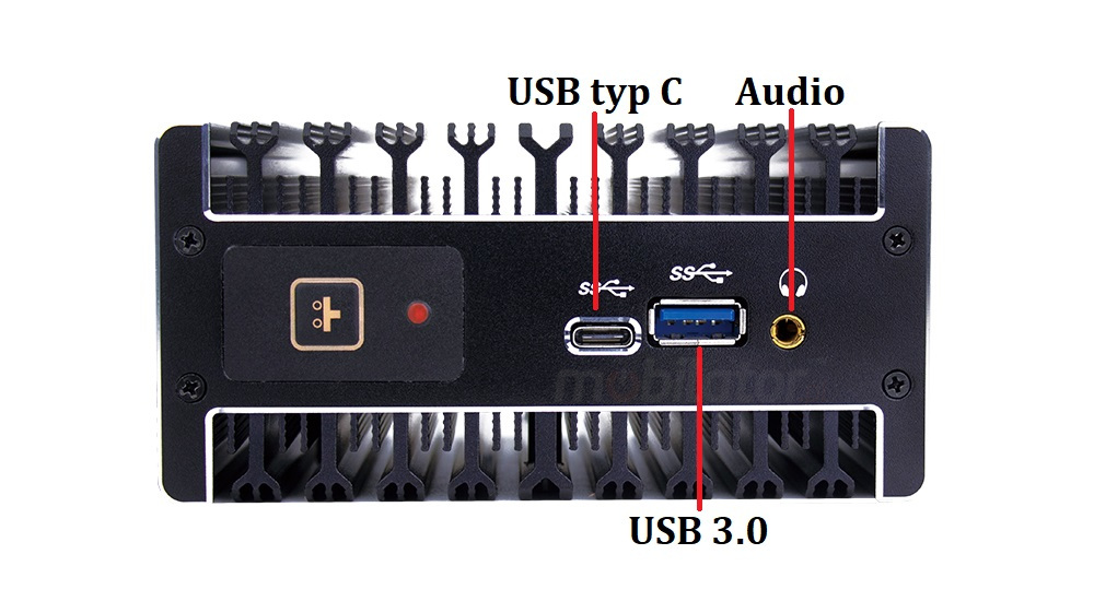 Back side MiniPC Industry, HDMI, USB Type C, DC, versatile