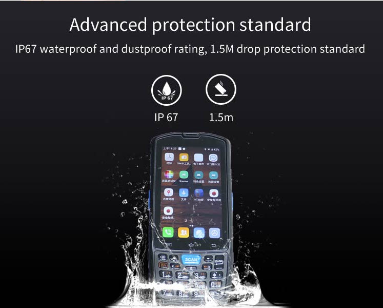 Waterproof industrial smartphone with a 2D barcode scanner with Android and 4G LTE