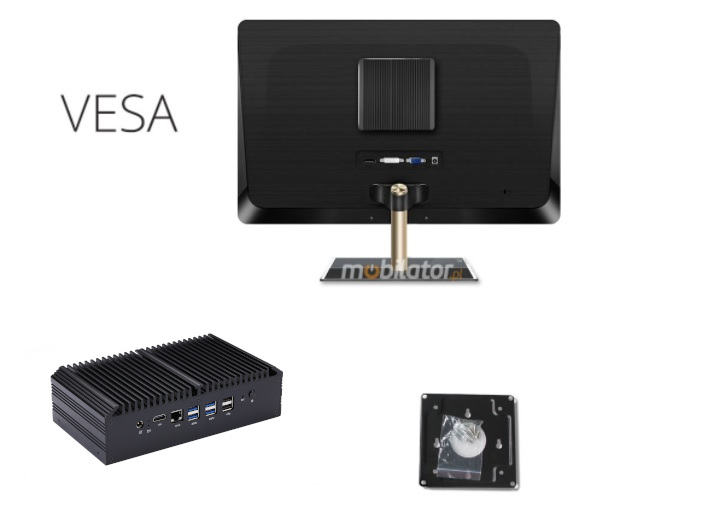 mBOX Q858GE - VESA holder allows mounting the minipc in many places