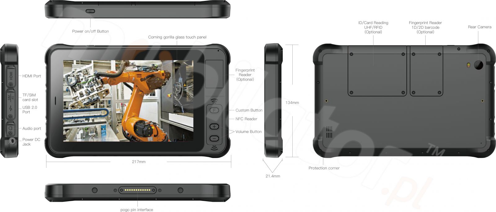 Rugged tablet with a 7 inch IPS screen, Android 10.0 GMS, 4GB RAM, 64GB disk, NFC, 1D code scanner - Emdoor Q75 v.2 