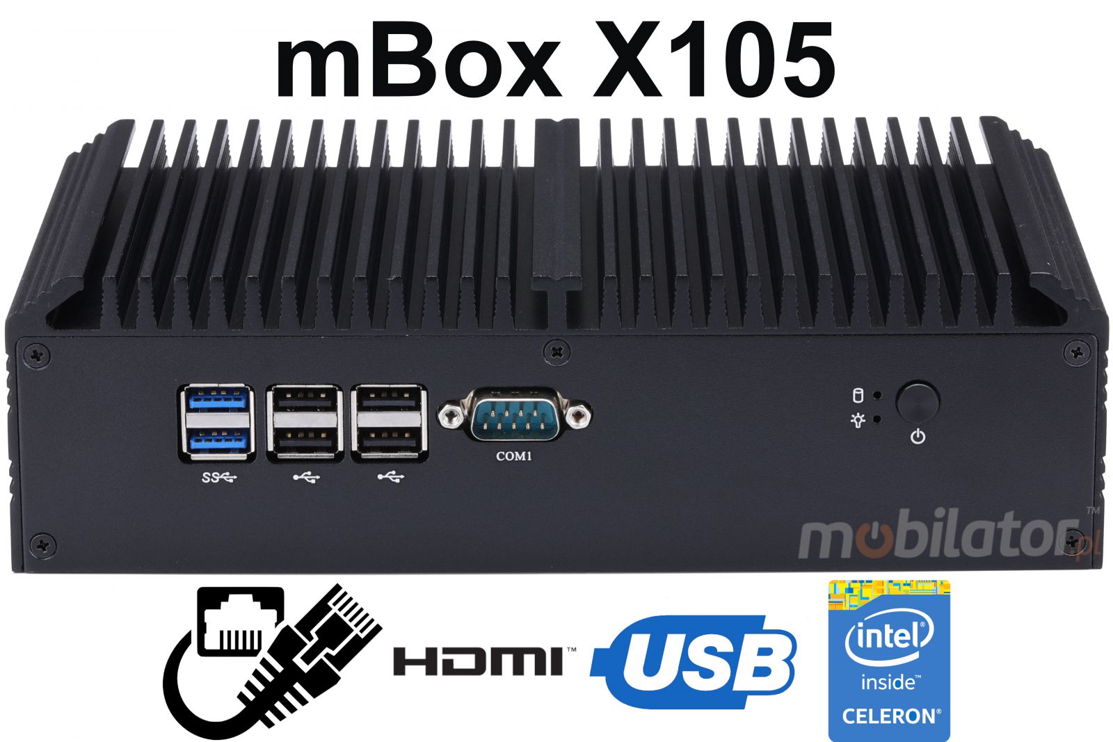 mBox X105 v.1 - Industrial Mini Computer with Intel Celeron 3855U Processor - M.2 disk - USB 3.0, 2x HDMI - Title image