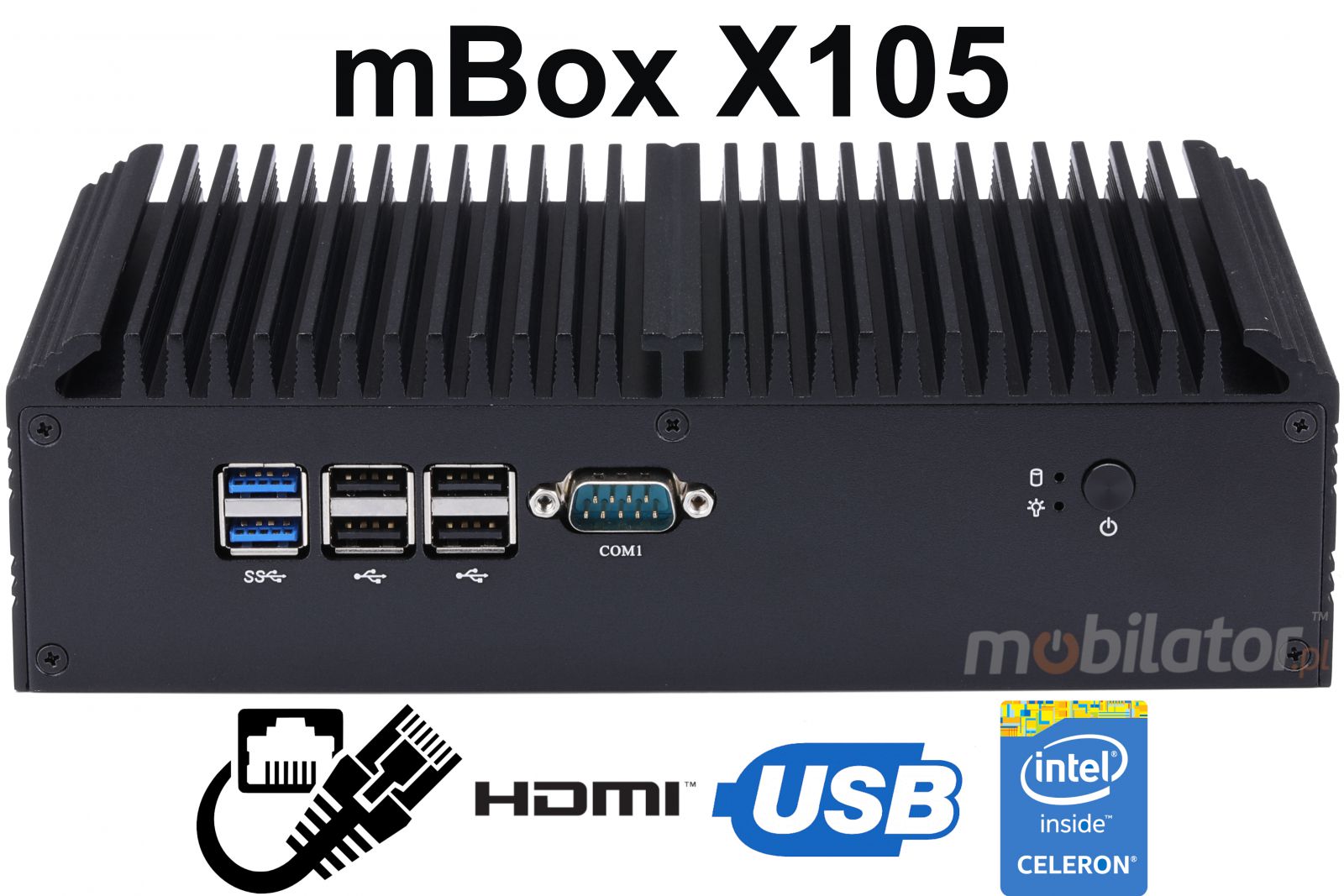 mBox X155 v.1 - Industrial Mini Computer with Intel Celeron 3865U Processor - M.2 disk - USB 3.0, 2x HDMI - Title image