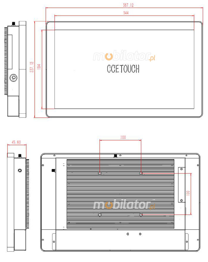 Mobilator Flat PCAP Fanless Touch PC, CTPC156RD3 10 points touch screen, built-in WIFI, 12V DC input