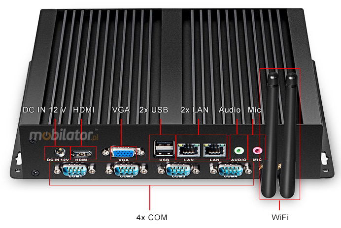 Computer Industry Fanless MiniPC with 4 COM RS232 MiniPC yBOX-X26G new design look mobilator fast lan rj45