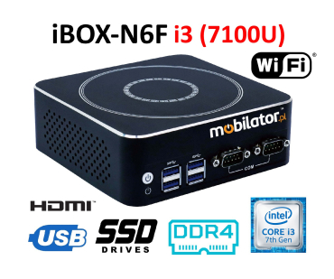IBOX-N6F i3 (7100U) v.2 - Industrial Mini PC with fan-less housing (2xLAN + Display Port + HDMI + WiFi)