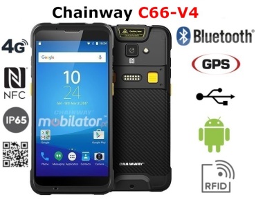 Chainway C66-V4 v.10 - Multifunctional data collector for logistics with GPS, NFC, BT 4.2, high-capacity battery, UHF in the pistol grip and barcode scanner