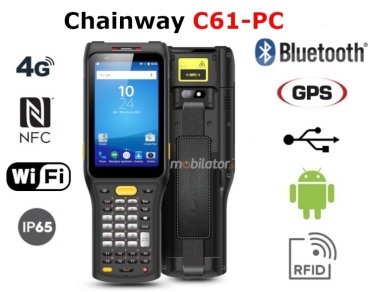 Chainway C61-PC v.8 - Compact, rugged data terminal for cold storage with keypad, UHF RFID scanner on the pistol grip