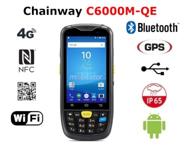 Rugged (2m drop) data collector for warehouse, IP65, 13Mpx camera, Bluetooth 5.0, with 2D barcode scanner - Chainway C6000M-QE v.2