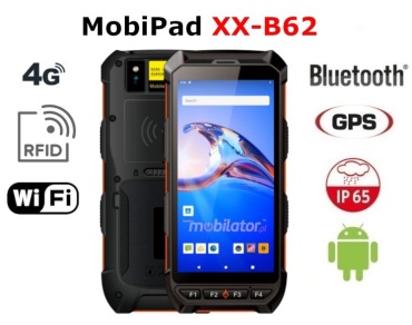 MobiPad XX-B62 v.11 - fall-resistant data collector with 4GB RAM + 64GB ROM, IP65 and RFID 125 KHz and 134.2 KHz (FDX and HDX) + Bluetooth + WiFi