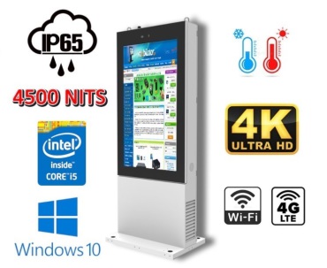 NoMobi Trex 65W v.3.1 - industrial outdoor multimedia ekiosk with Windows 10, 65-inch display with 4K resolution (4500 nits brightness), remote control system and cooling (approx. 25 days delivery by train)
