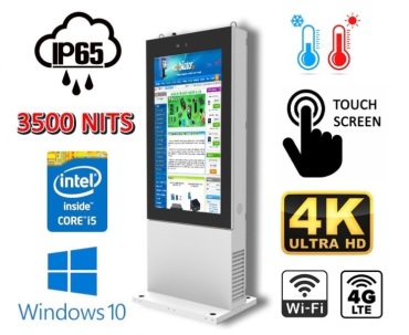 NoMobi Trex 65W v.4.1 - frost-proof and waterproof outdoor interactive information kiosk, with a 65-inch touchscreen, sunlight-readable (4K resolution), 4G connectivity, alarm and delivery by rail, approx. 25 days