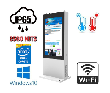 NoMobi Trex 55W v.7- Outdoor standing totem with 55 inch screen and 3500 nits brightness, shipment by sea (approx.2.5 months), Windows 10, tempered glass on the display