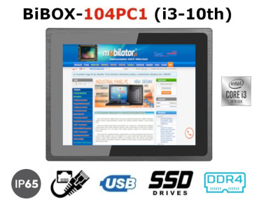 BiBOX-104PC1 (i3-10th) v.1 - Industrial panel PC with 4GB RAM, 64GB SSD disk and IP65 resistance standard (1xLAN, 4xUSB)