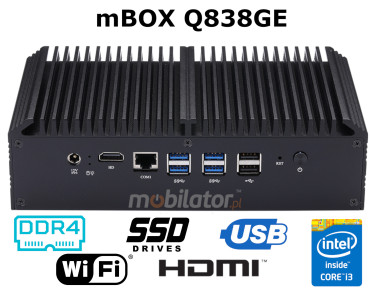 mBOX - Q838GE v. 1 - MiniPC z Intel Core i3 processor, 8x LAN and WiFi
