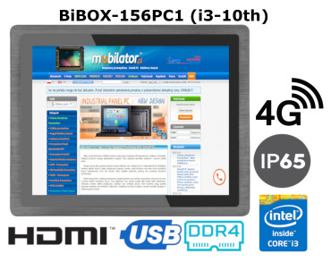 BiBOX-156PC1 (i3-10110U) v. 4 – Robust industrial PC panel with IP65 (waterproof and dustproof screen), 4G connectivity, 256GB SSD and 8GB RAM