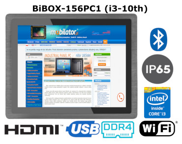 BiBOX-156PC1 (i3-10110U) v. 6 – Armored industrial panel with WiFi and Bluetooth module, IP65 and 16GB RAM and 512GB SSD