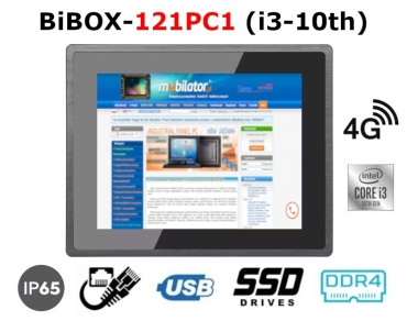 BiBOX-121PC1 (i3-10th) v.4 - 12-inch rugged IP65 panel - industrial touch computer - 4G, SSD expansion, 8 GB RAM with i3 (1xLAN, 4xUSB)