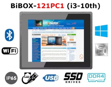 BiBOX-121PC1 (i3-10th) v.7 - Armored industrial panel with Windows 10 PRO license with IP65 resistance standard and WiFi, Bluetooth, with 128GB SSD disk