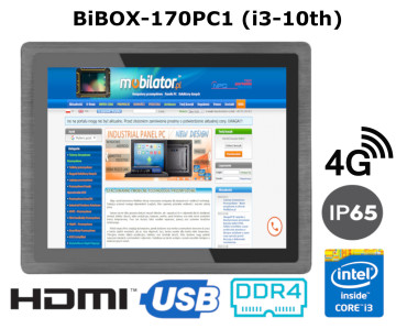 BiBOX-170PC1 (i3-10110U) v. 4 – 17 inch, IP65, Metal Reinforced Plate – Touch Computer – with 4G connectivity, SSD expansion (256GB) and 8GB RAM