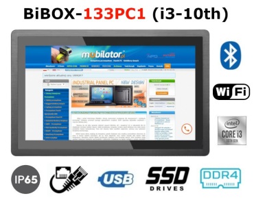 BiBOX-133PC1 (i3-10th) v.2 - Armored panelPC with IP65 screen resistance standard, 128 GB SSD disk, WiFi and Bluetooth - supporting Windows 10