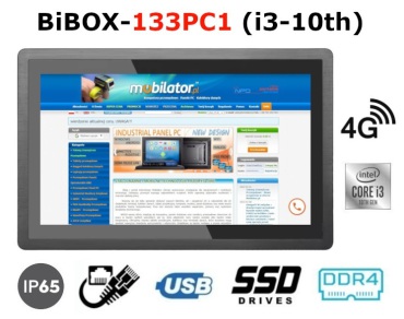 BiBOX-133PC1 (i3-10th) v.5 - Rugged PanelPC with touch screen, IP65 resistance, 4G connectivity and extended RAM 16 GB, SSD (512 GB)