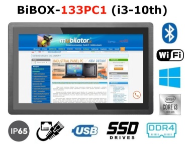 BiBOX-133PC1 (i3-10th) v.7 - Rugged, water and dust resistant IP65 computer panel with Windows 10 PRO license, 128 GB SSD and Bluetooth