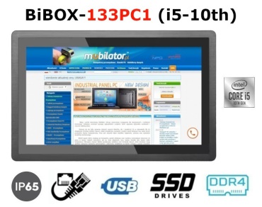 BiBOX-133PC1 (i5-10th) v.1 - Water and dust resistant panel computer with IP65 resistance standard on the front panel and Intel Core i5