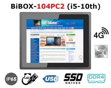 BiBOX-104PC2 (i5-10th) v.4 - Rugged industrial panel computer (water and dust resistance) with 512 GB SSD, 16GB RAM and 4G, 2xLAN, 4xUSB technology