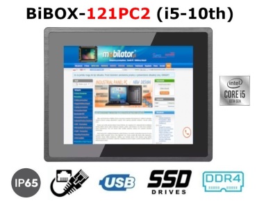 BiBOX-121PC2 (i5-10th) v.1 - Metal industrial panel with IP65 resistance standard, i5 processor, 4 GB RAM, 64 GB SSD disk (2xLAN, 4xUSB)
