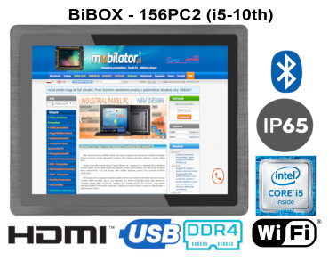BiBOX-156PC2 (i5-10210U) v. 7 – Shockproof reinforced panel with Windows 10 PRO license, 256GB SSD, 8GB RAM, WiFi and Bluetooth (2xLAN, 4xUSB)
