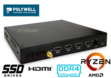 Polywell-V4000-4HDMI- Szybki komputer przemysowy Lekki may przemysowy Bezwentylatorowy