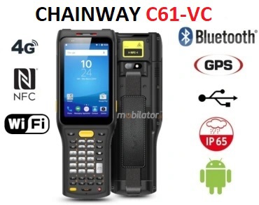 Czytnik  Mobilny kolektor  Przenony skaner kodw  dla hurtowni z ekranem 4 cale, IP65, 13Mpx kamera Chainway C61-VC